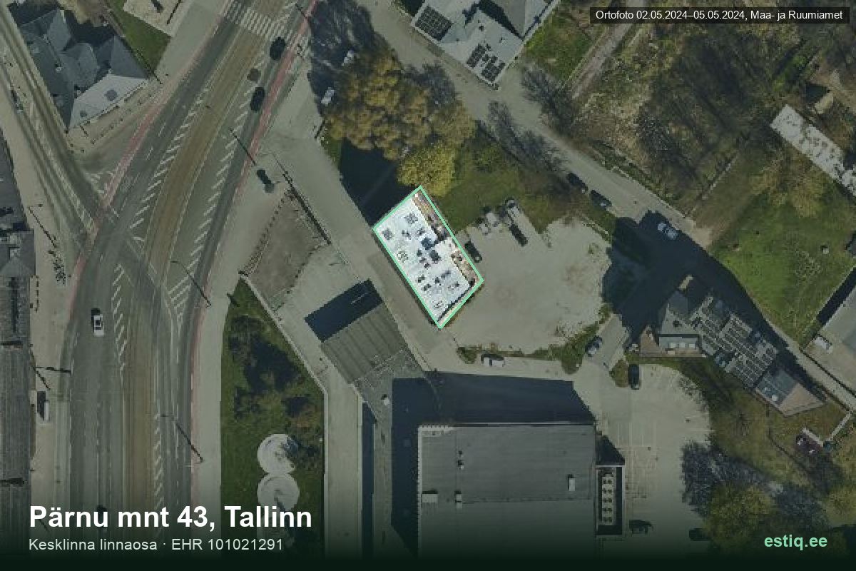 Pärnu mnt 43, Tallinn – hoone aerofoto, kontuur ehitisregistri (EHR) andmetest