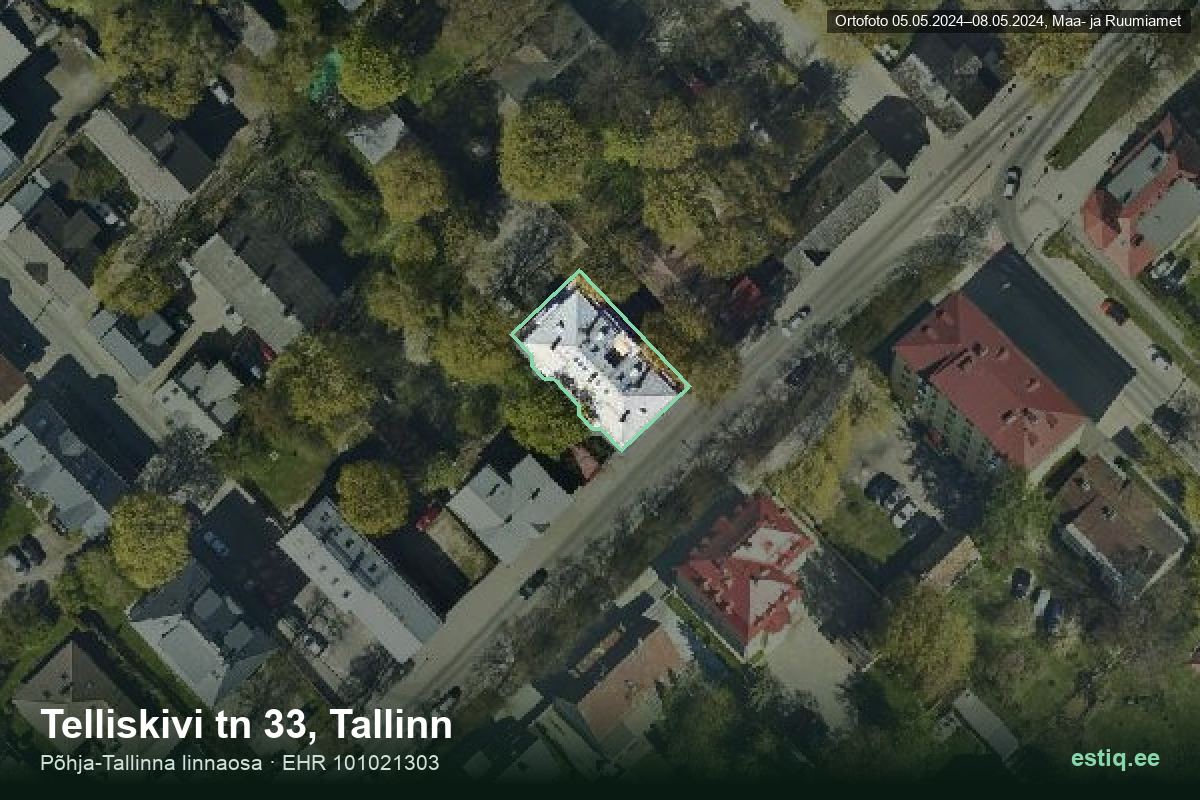 Telliskivi tänav 33, Tallinn – hoone aerofoto, kontuur ehitisregistri (EHR) andmetest
