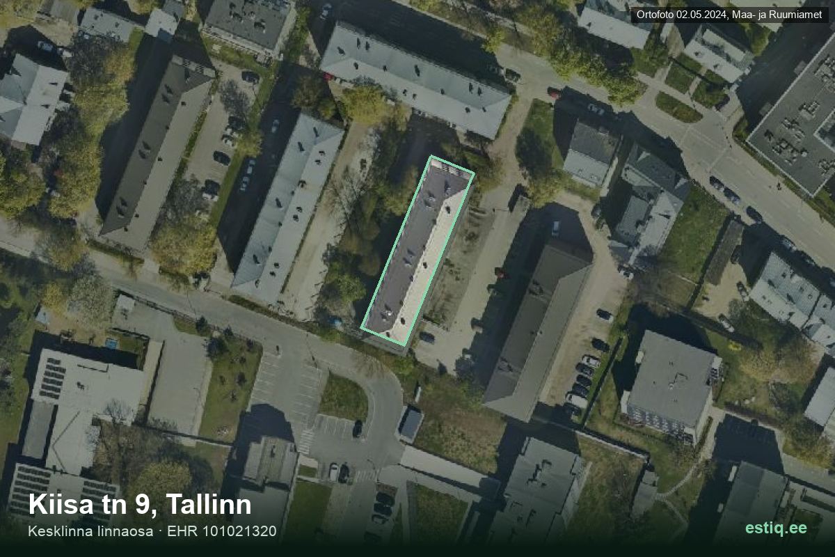 Kiisa tänav 9, Tallinn – ilmakuva rakennuksesta, ääriviiva rakennusrekisteristä (EHR)