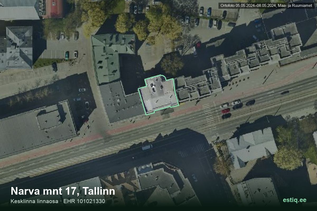 Narva mnt 17, Tallinn – ilmakuva rakennuksesta, ääriviiva rakennusrekisteristä (EHR)