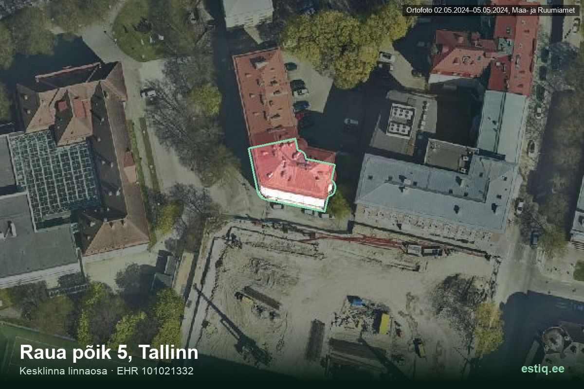 Raua põik 5, Tallinn – аэрофото дома, контур по данным регистра строений (EHR)