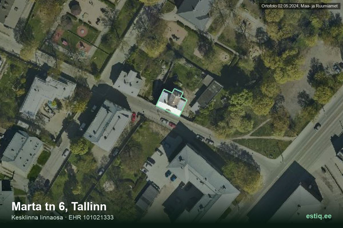 Marta tänav 6, Tallinn – hoone aerofoto, kontuur ehitisregistri (EHR) andmetest