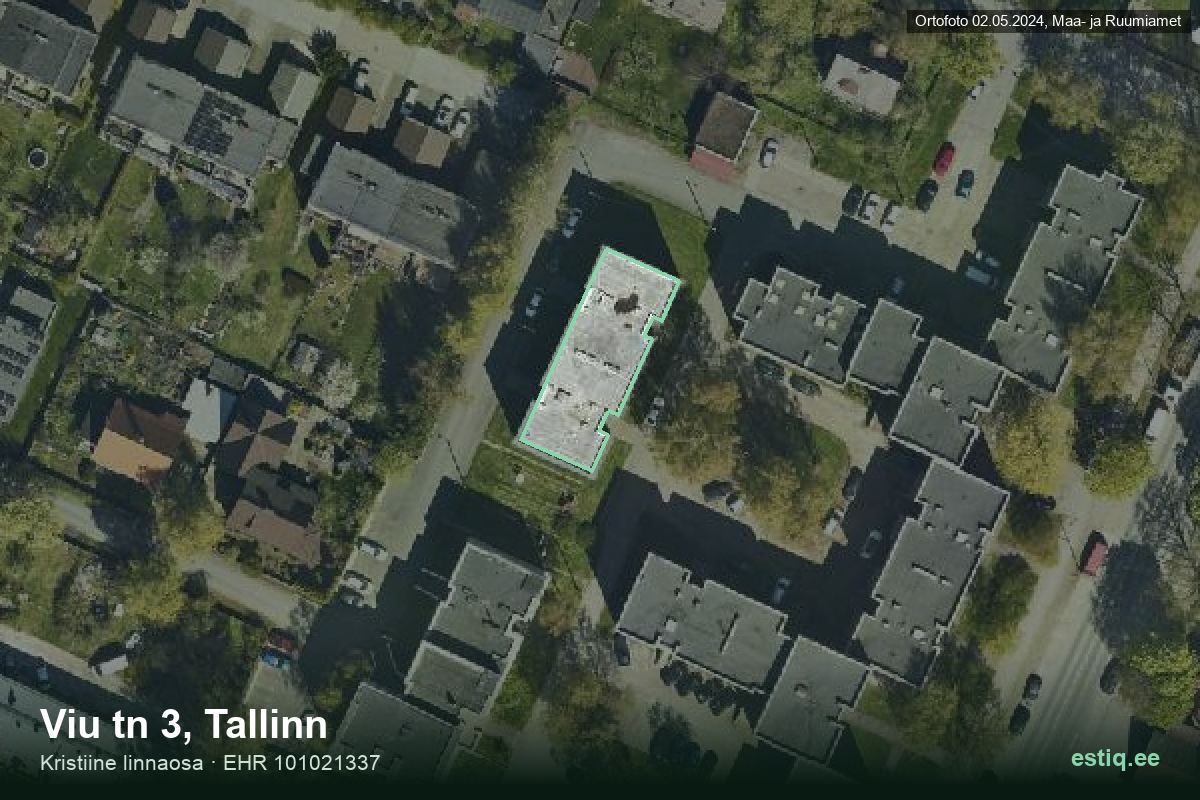 Viu tänav 3, Tallinn – аэрофото дома, контур по данным регистра строений (EHR)
