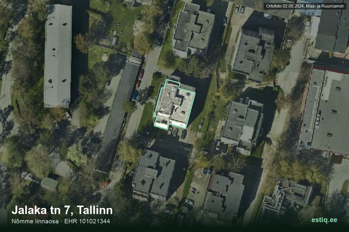 Jalaka tänav 7, Tallinn – hoone aerofoto, kontuur ehitisregistri (EHR) andmetest