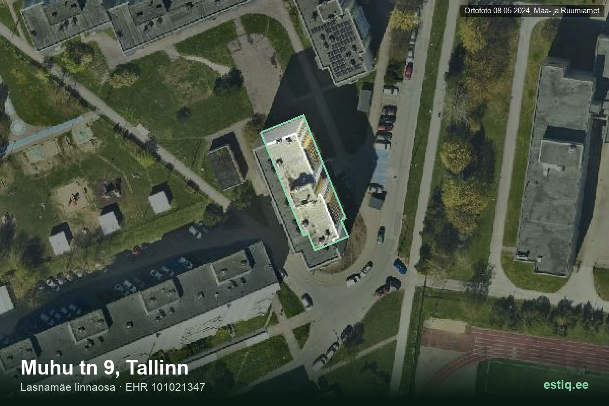 Muhu tänav 9, Tallinn – hoone aerofoto, kontuur ehitisregistri (EHR) andmetest