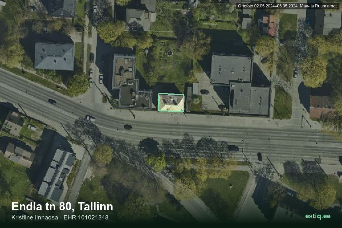 Endla tänav 80, Tallinn – hoone aerofoto, kontuur ehitisregistri (EHR) andmetest