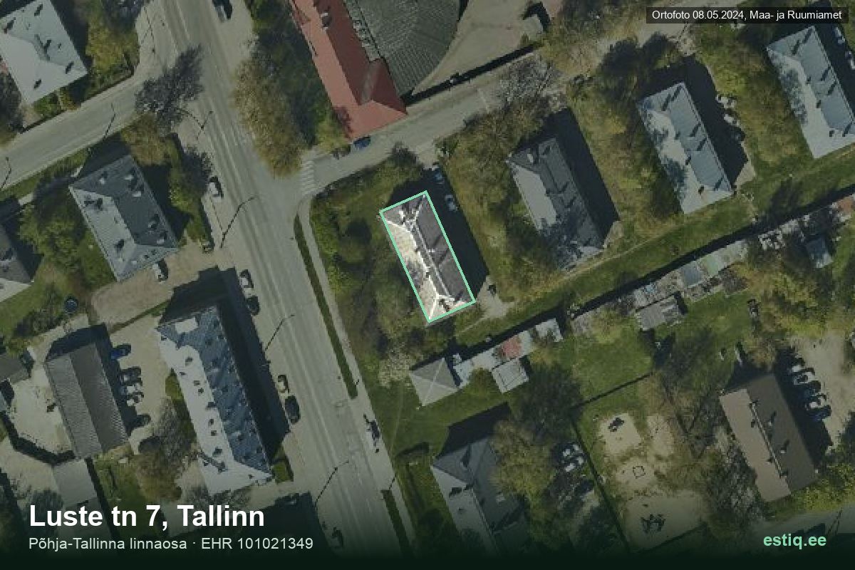Luste tänav 7, Tallinn – ilmakuva rakennuksesta, ääriviiva rakennusrekisteristä (EHR)