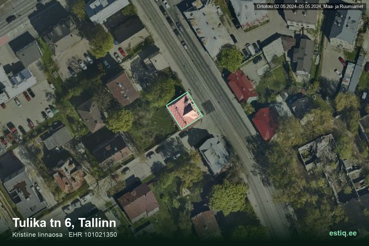 Tulika tänav 6, Tallinn – hoone aerofoto, kontuur ehitisregistri (EHR) andmetest