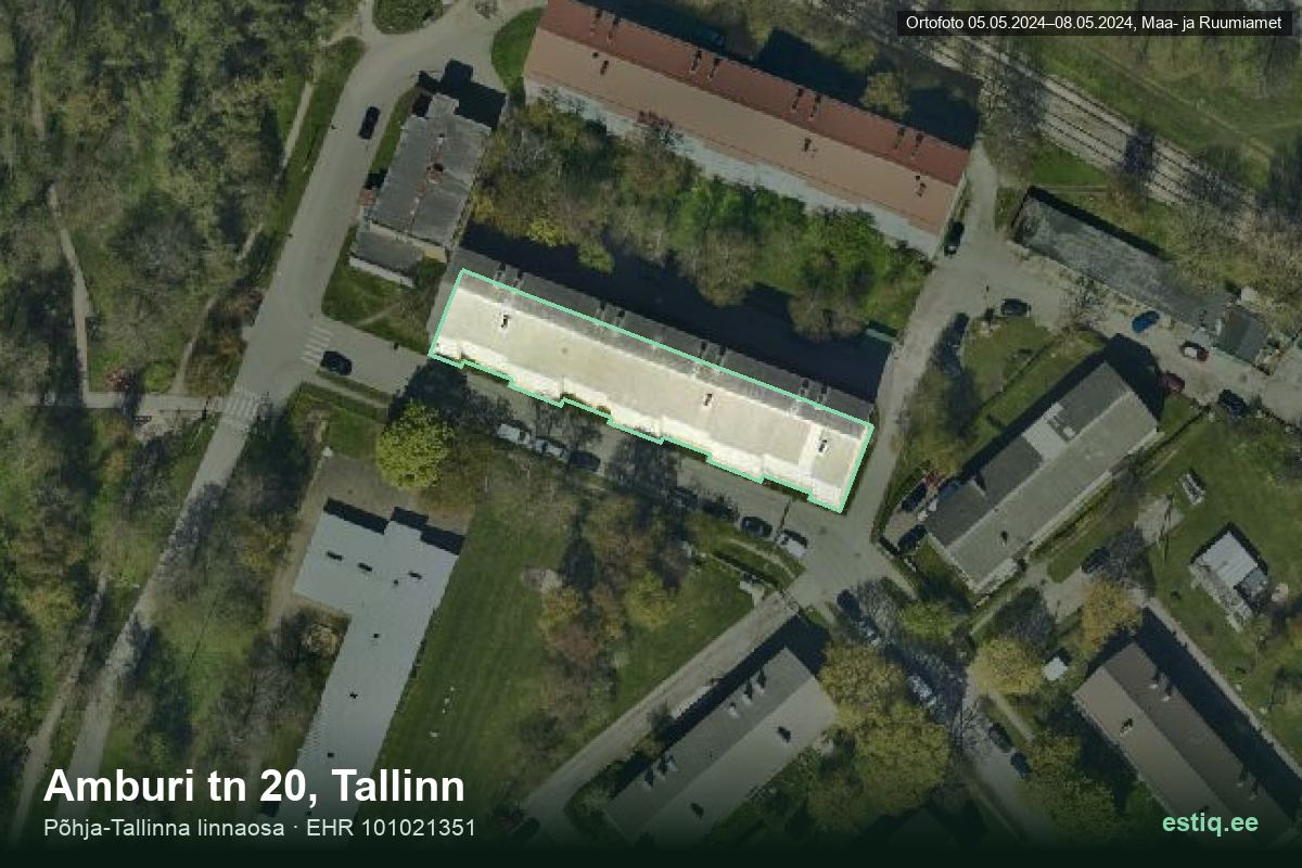 Amburi tänav 20, Tallinn – hoone aerofoto, kontuur ehitisregistri (EHR) andmetest