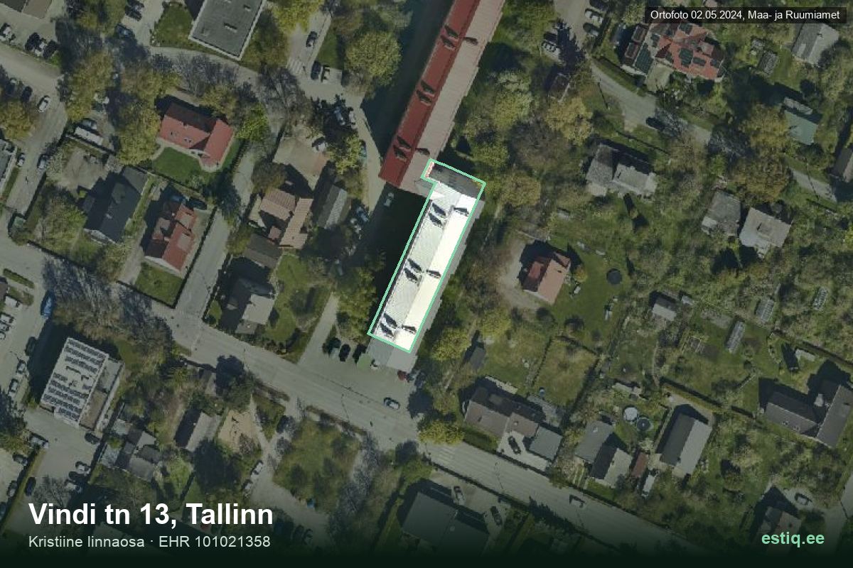 Vindi tänav 13, Tallinn – aerial photo of the building, outline from the Building Register (EHR)
