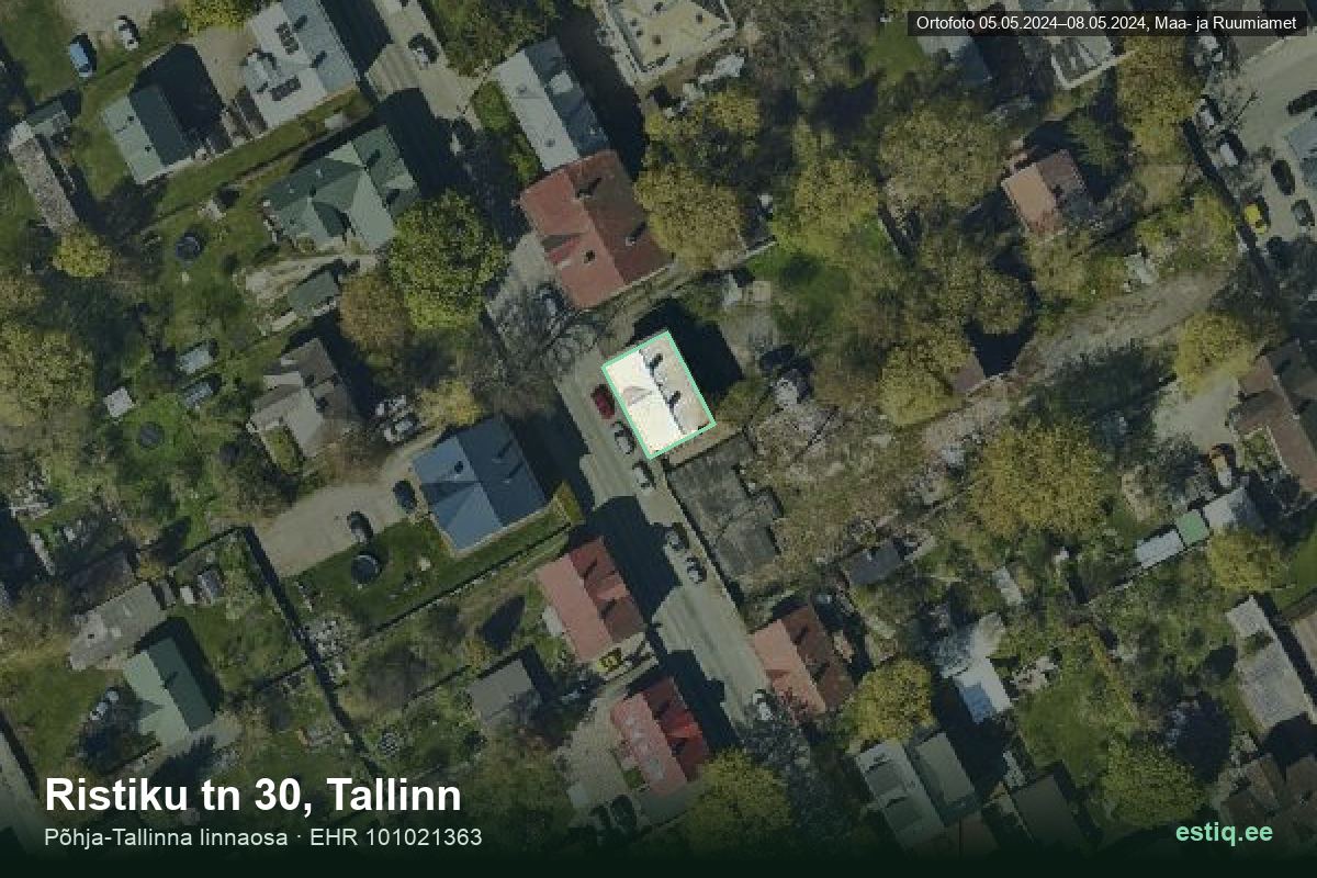 Ristiku tänav 30, Tallinn – аэрофото дома, контур по данным регистра строений (EHR)