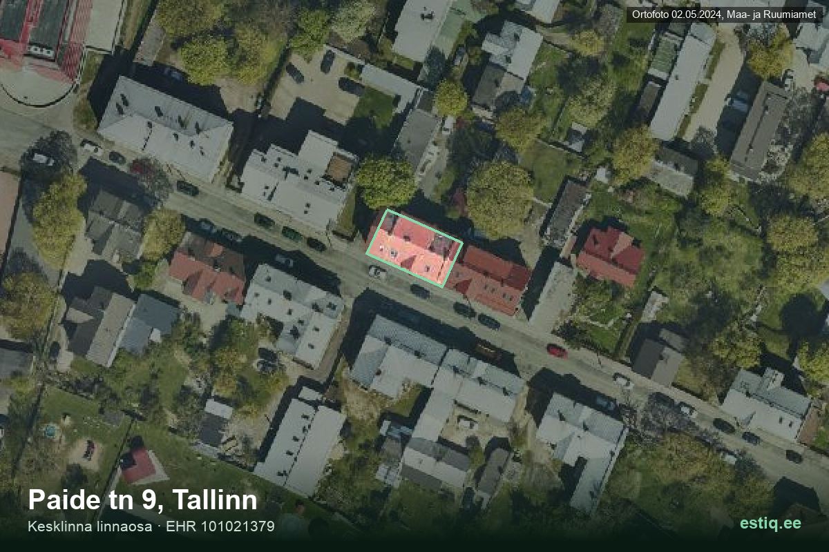 Paide tänav 9, Tallinn – hoone aerofoto, kontuur ehitisregistri (EHR) andmetest