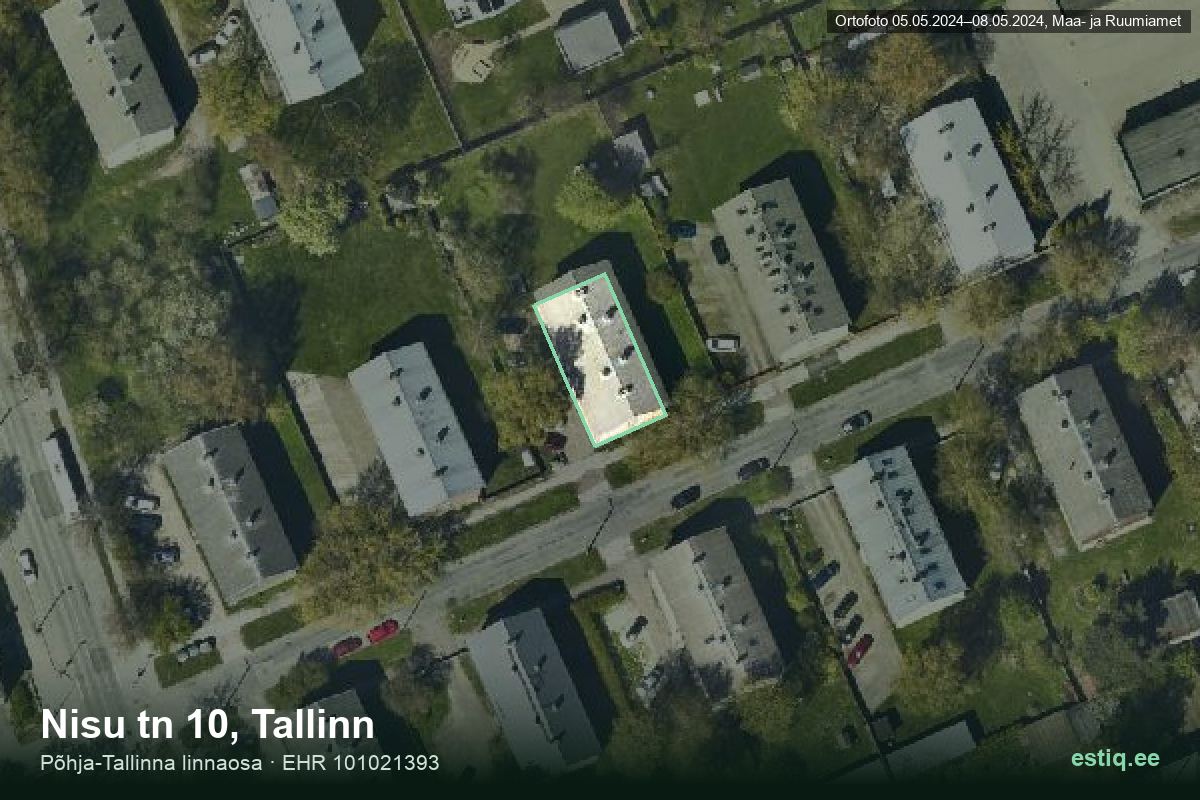 Nisu tänav 10, Tallinn – hoone aerofoto, kontuur ehitisregistri (EHR) andmetest