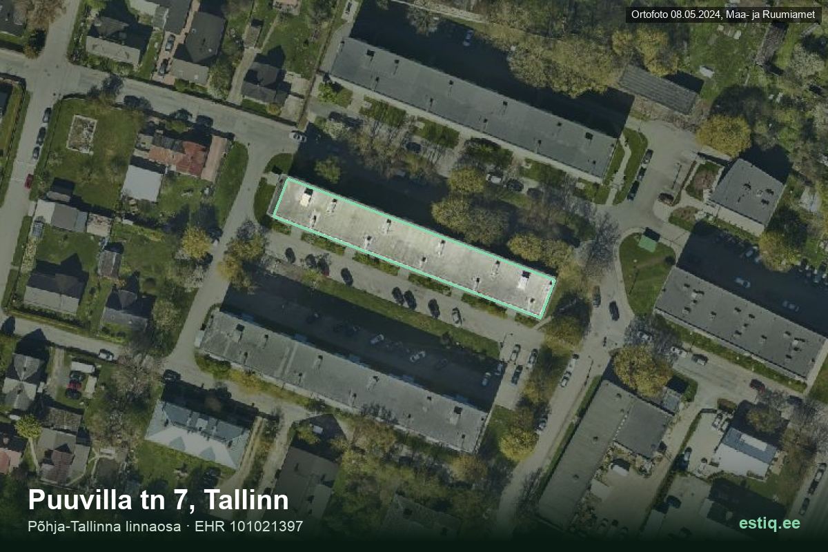 Puuvilla tänav 7, Tallinn – hoone aerofoto, kontuur ehitisregistri (EHR) andmetest