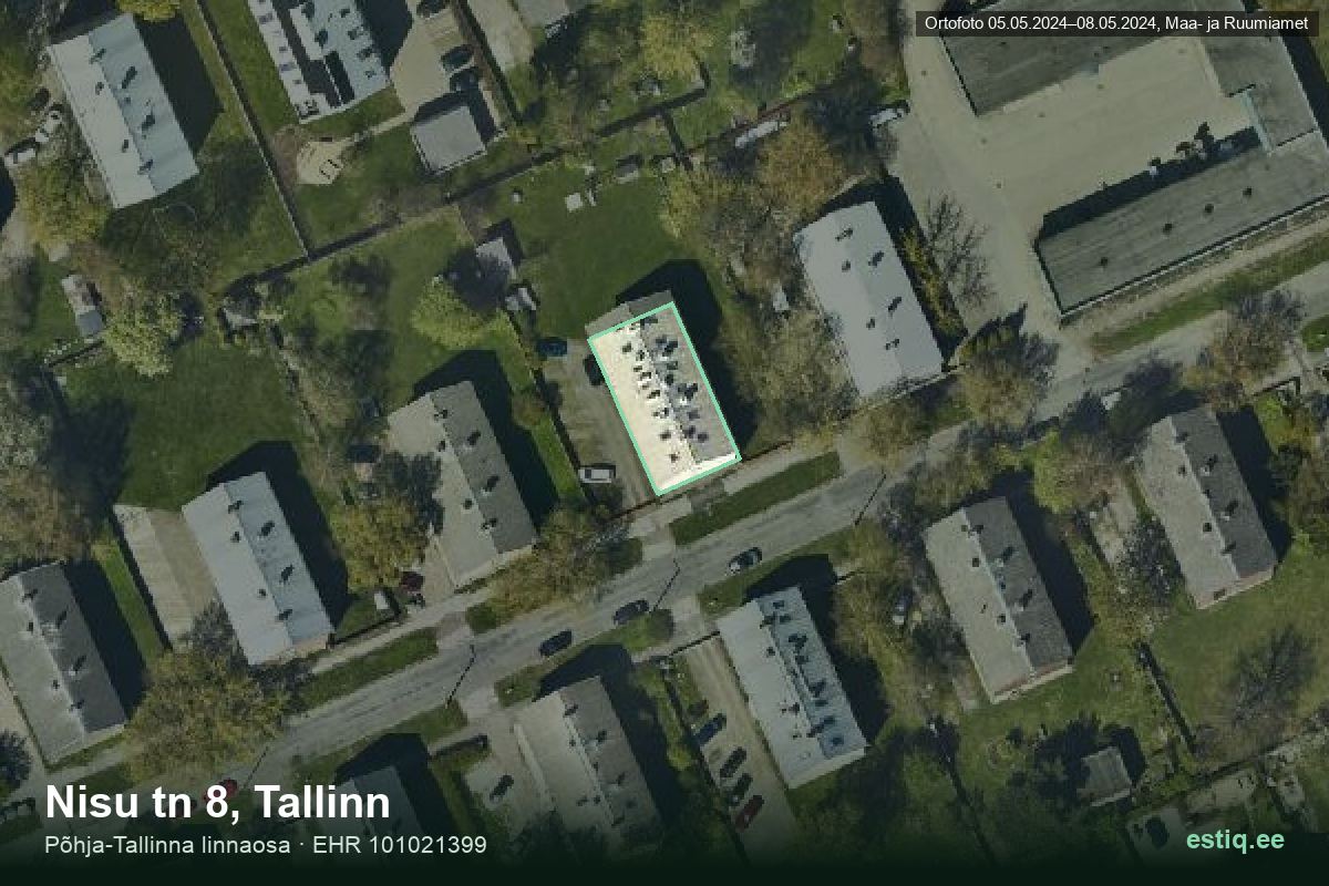 Nisu tänav 8, Tallinn – hoone aerofoto, kontuur ehitisregistri (EHR) andmetest