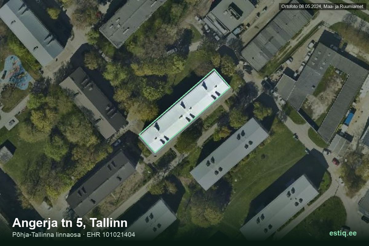 Angerja tänav 5, Tallinn – hoone aerofoto, kontuur ehitisregistri (EHR) andmetest