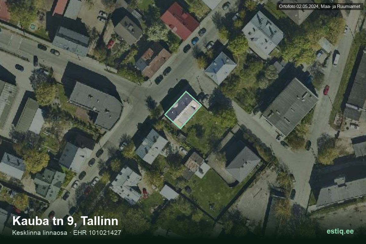 Kauba tänav 9, Tallinn – hoone aerofoto, kontuur ehitisregistri (EHR) andmetest