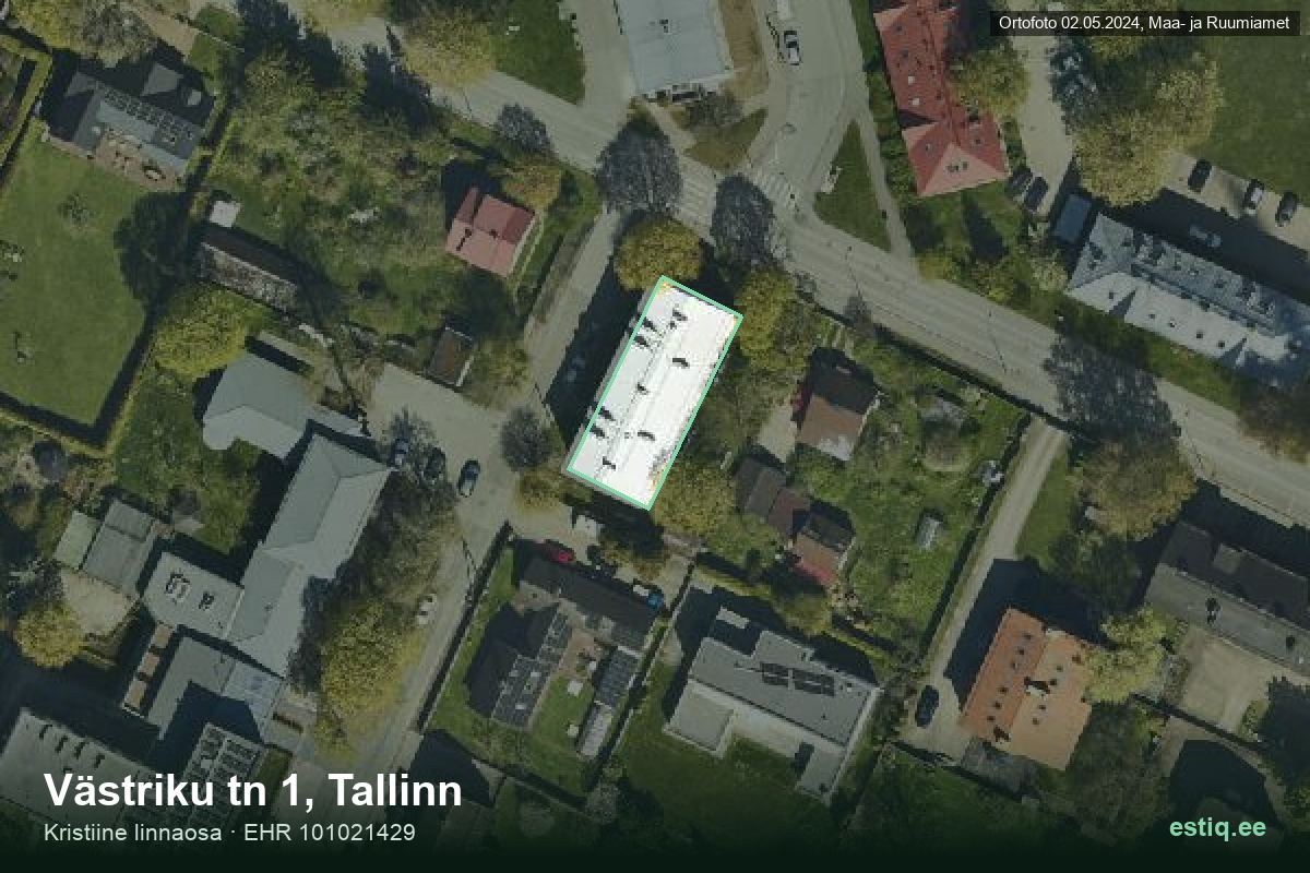 Västriku tänav 1, Tallinn – аэрофото дома, контур по данным регистра строений (EHR)