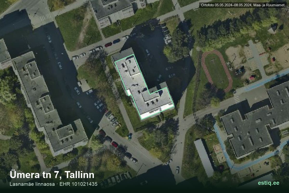 Ümera tänav 7, Tallinn – hoone aerofoto, kontuur ehitisregistri (EHR) andmetest