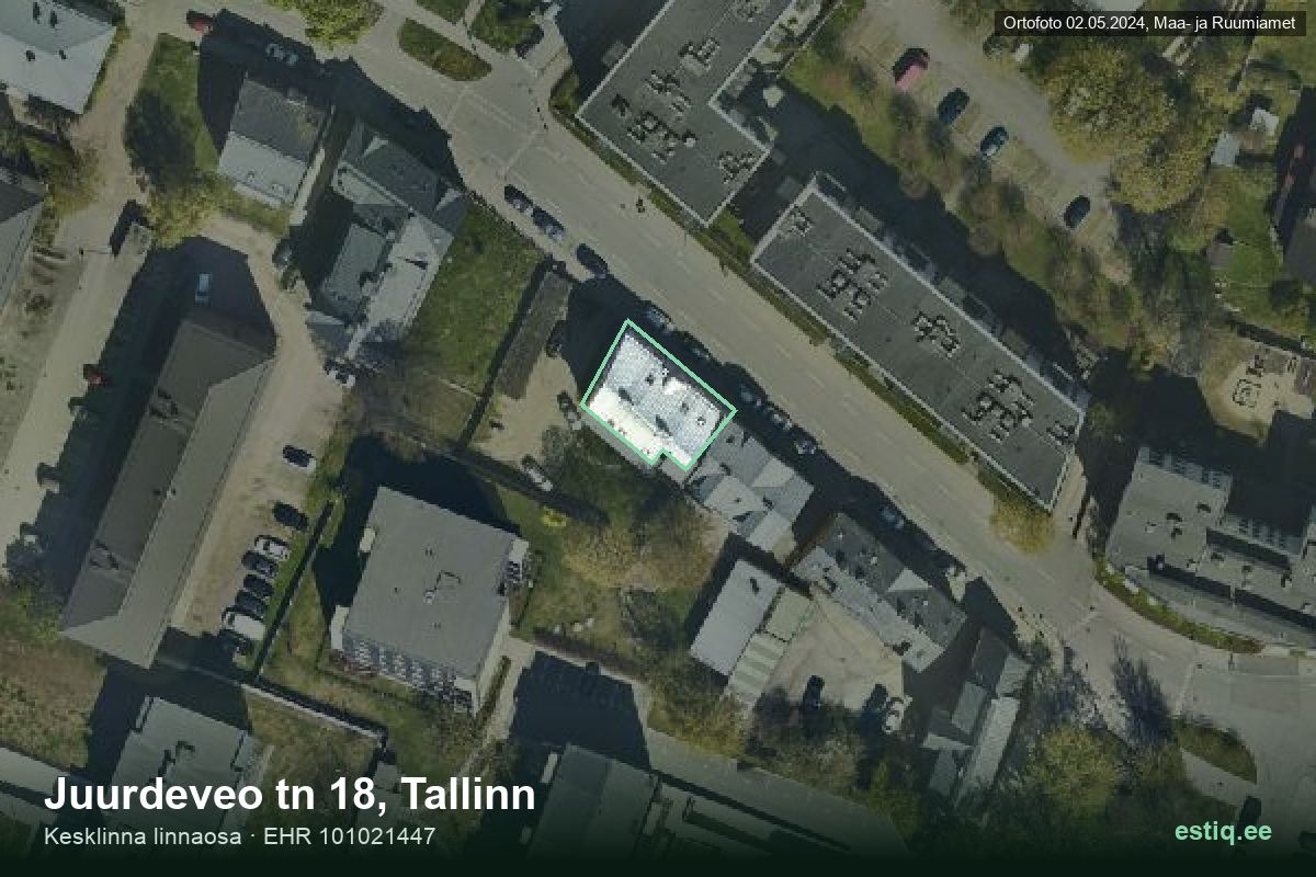 Juurdeveo tänav 18, Tallinn – hoone aerofoto, kontuur ehitisregistri (EHR) andmetest