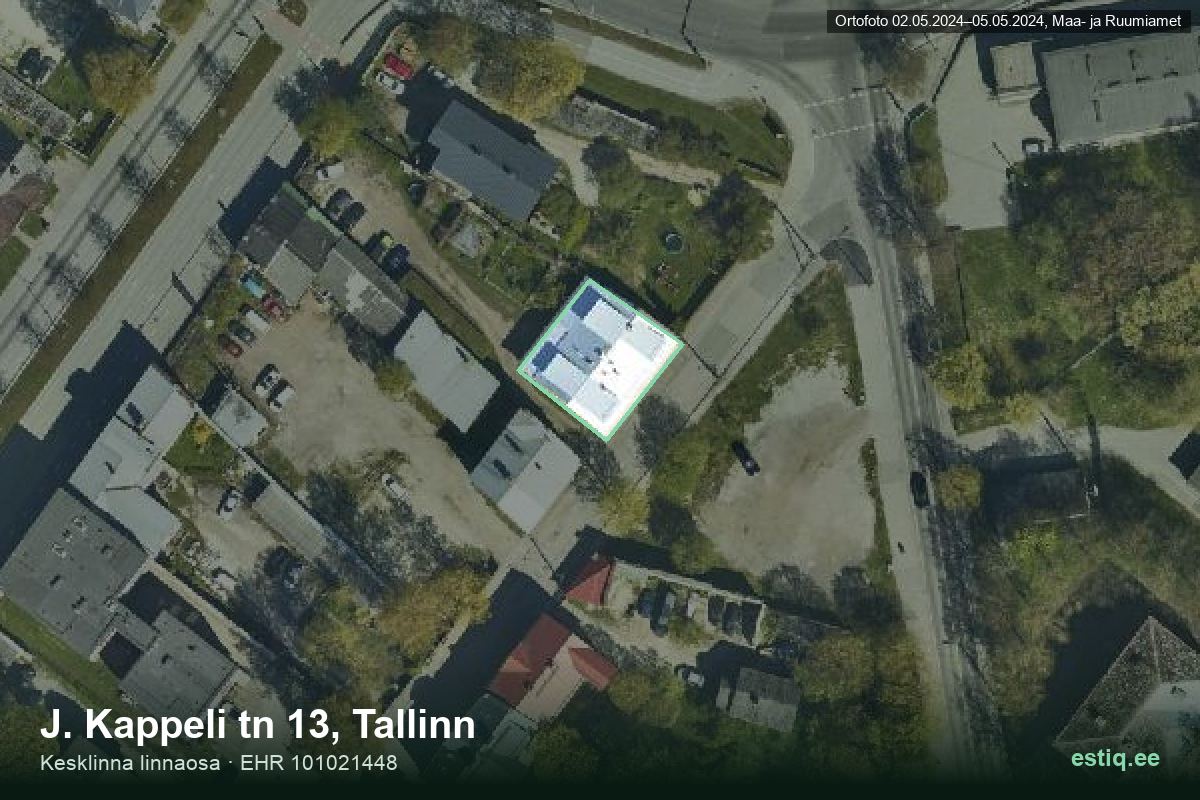 J. Kappeli tänav 13, Tallinn – aerial photo of the building, outline from the Building Register (EHR)