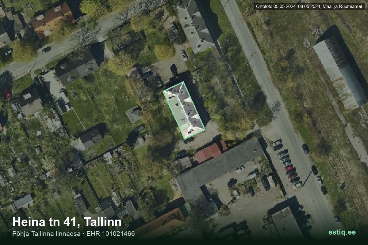 Heina tänav 41, Tallinn – ilmakuva rakennuksesta, ääriviiva rakennusrekisteristä (EHR)