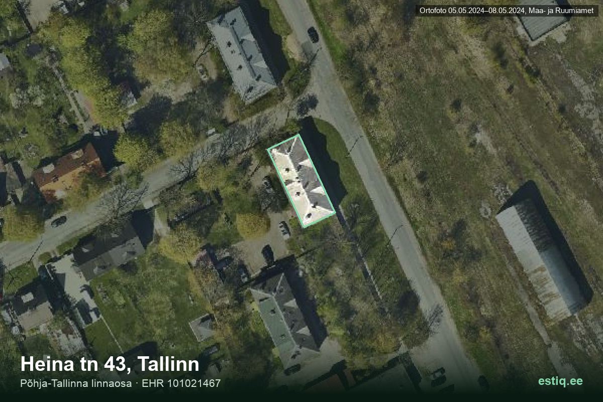 Heina tänav 43, Tallinn – hoone aerofoto, kontuur ehitisregistri (EHR) andmetest