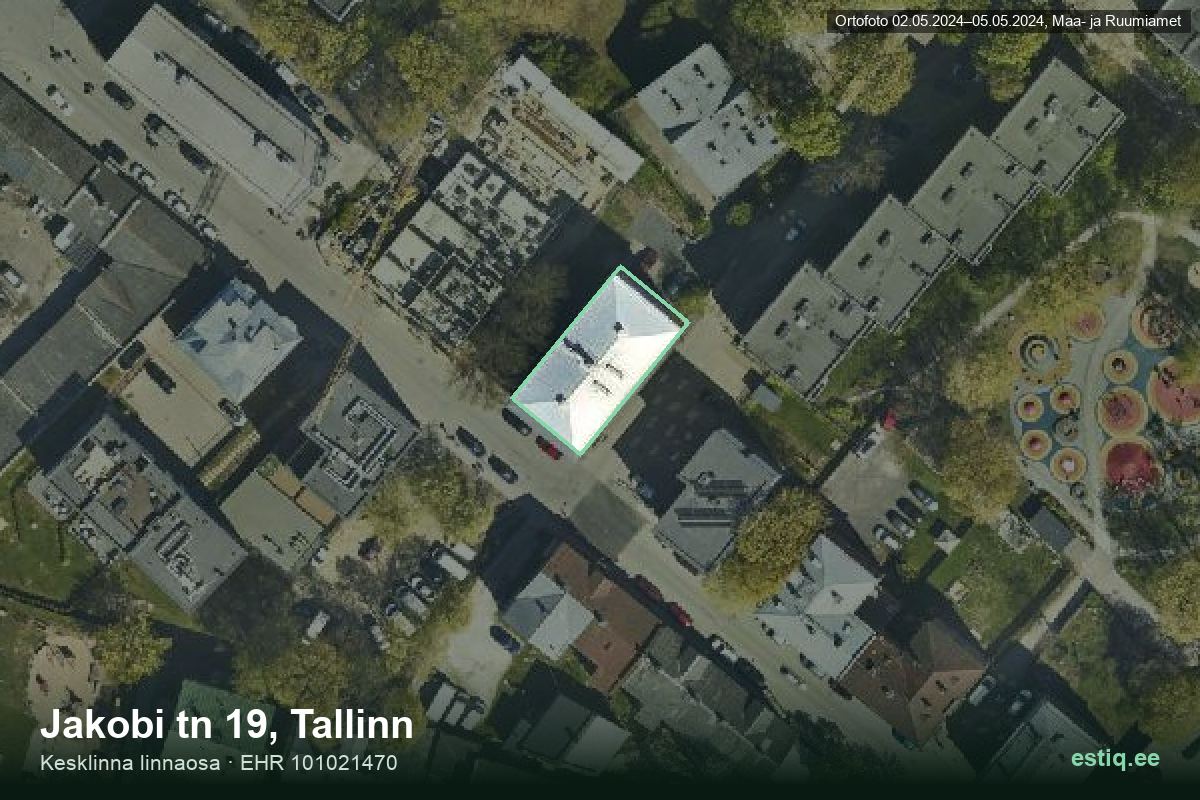 Jakobi tänav 19, Tallinn – аэрофото дома, контур по данным регистра строений (EHR)