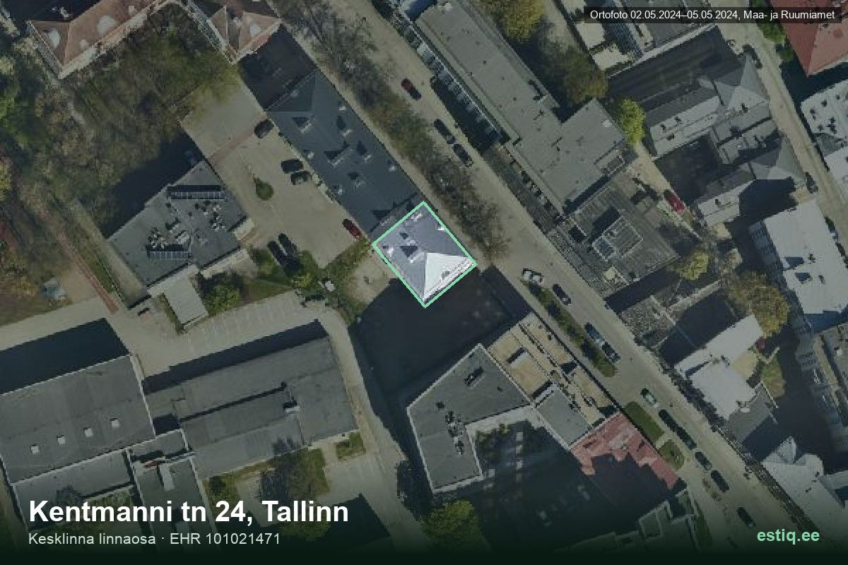Kentmanni tänav 24, Tallinn – ilmakuva rakennuksesta, ääriviiva rakennusrekisteristä (EHR)