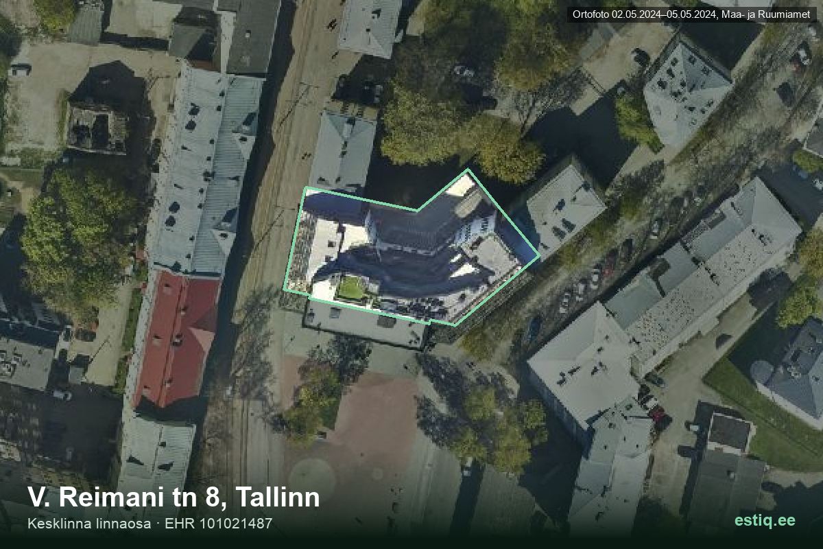 V. Reimani tänav 8, Tallinn – hoone aerofoto, kontuur ehitisregistri (EHR) andmetest