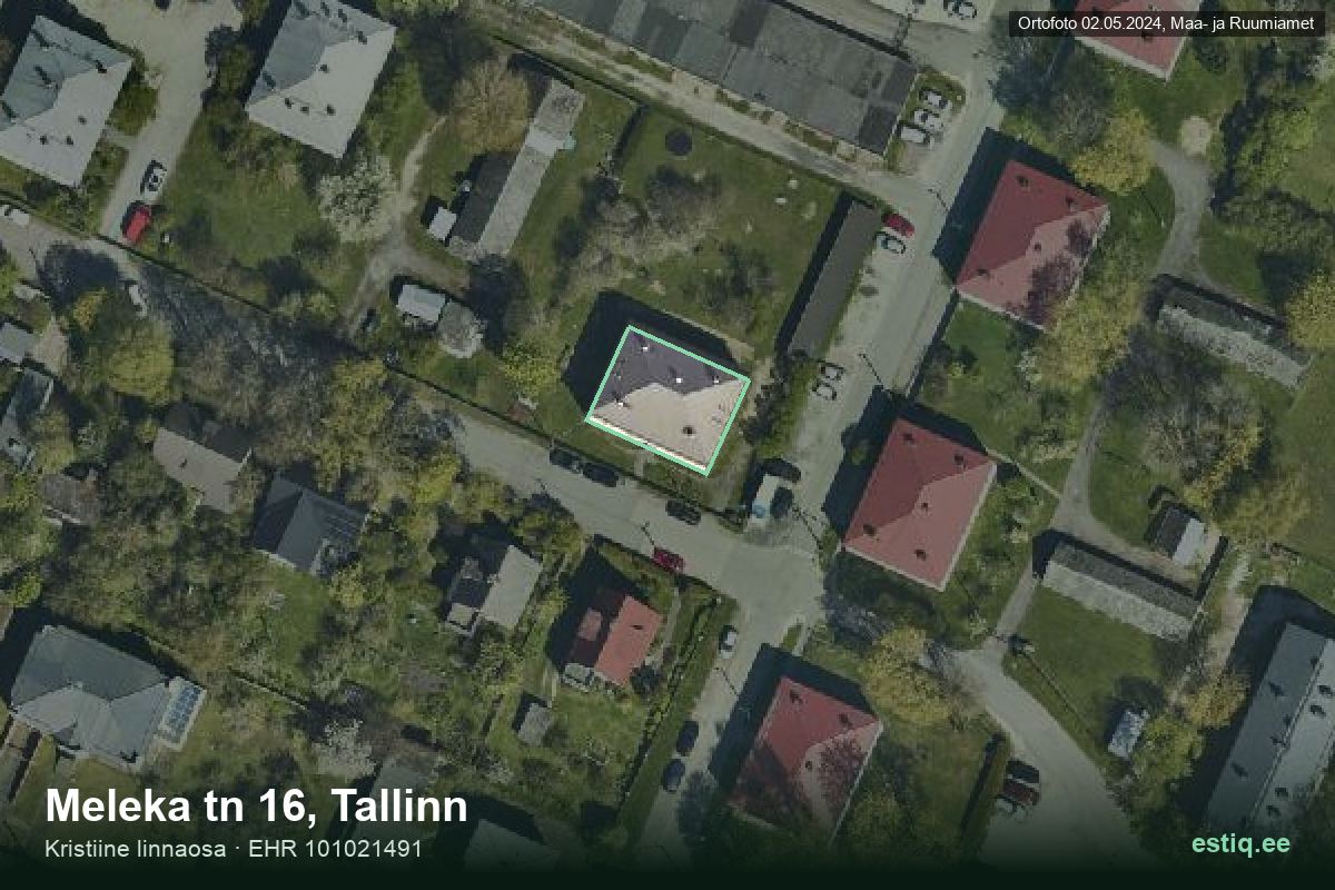 Meleka tänav 16, Tallinn – ilmakuva rakennuksesta, ääriviiva rakennusrekisteristä (EHR)