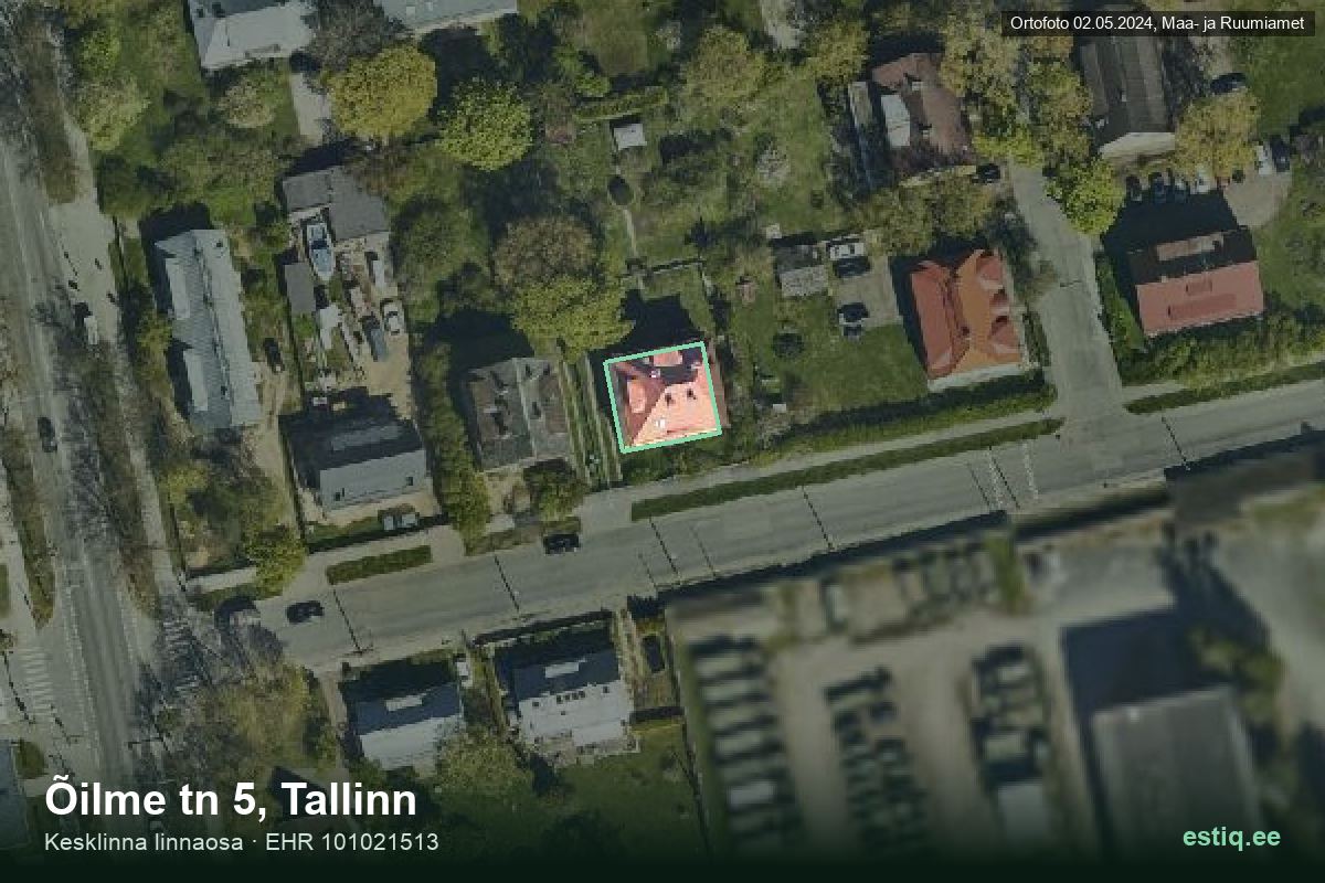Õilme tänav 5, Tallinn – hoone aerofoto, kontuur ehitisregistri (EHR) andmetest