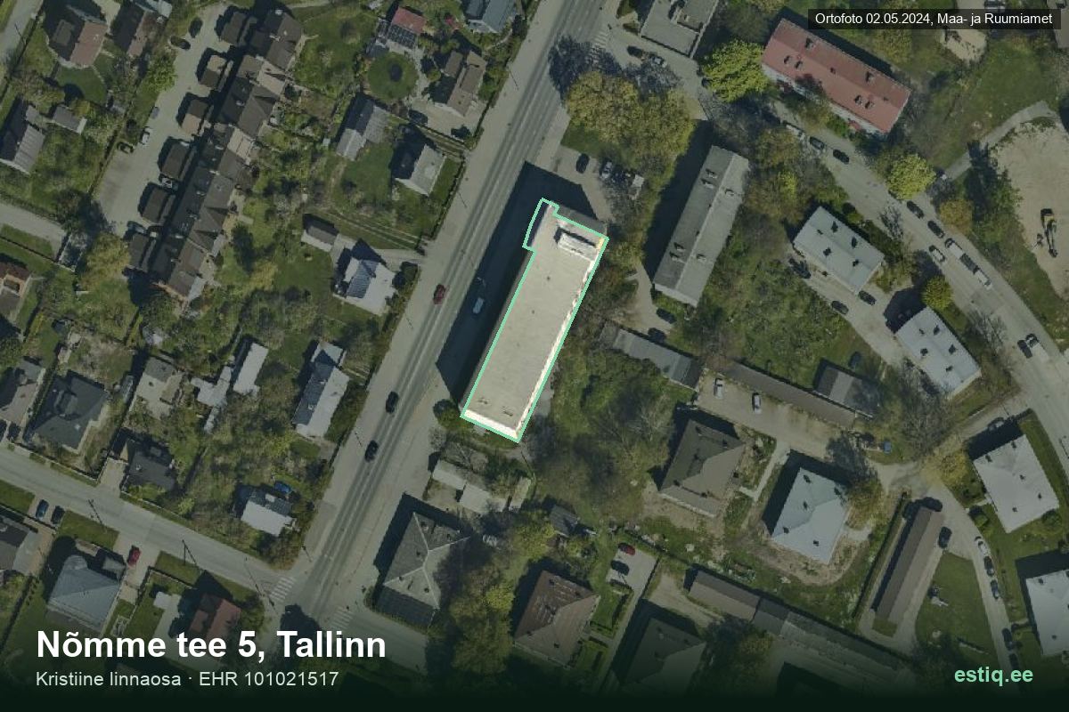 Nõmme tee 5, Tallinn – hoone aerofoto, kontuur ehitisregistri (EHR) andmetest