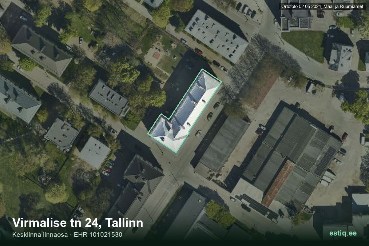 Virmalise tänav 24, Tallinn – aerial photo of the building, outline from the Building Register (EHR)