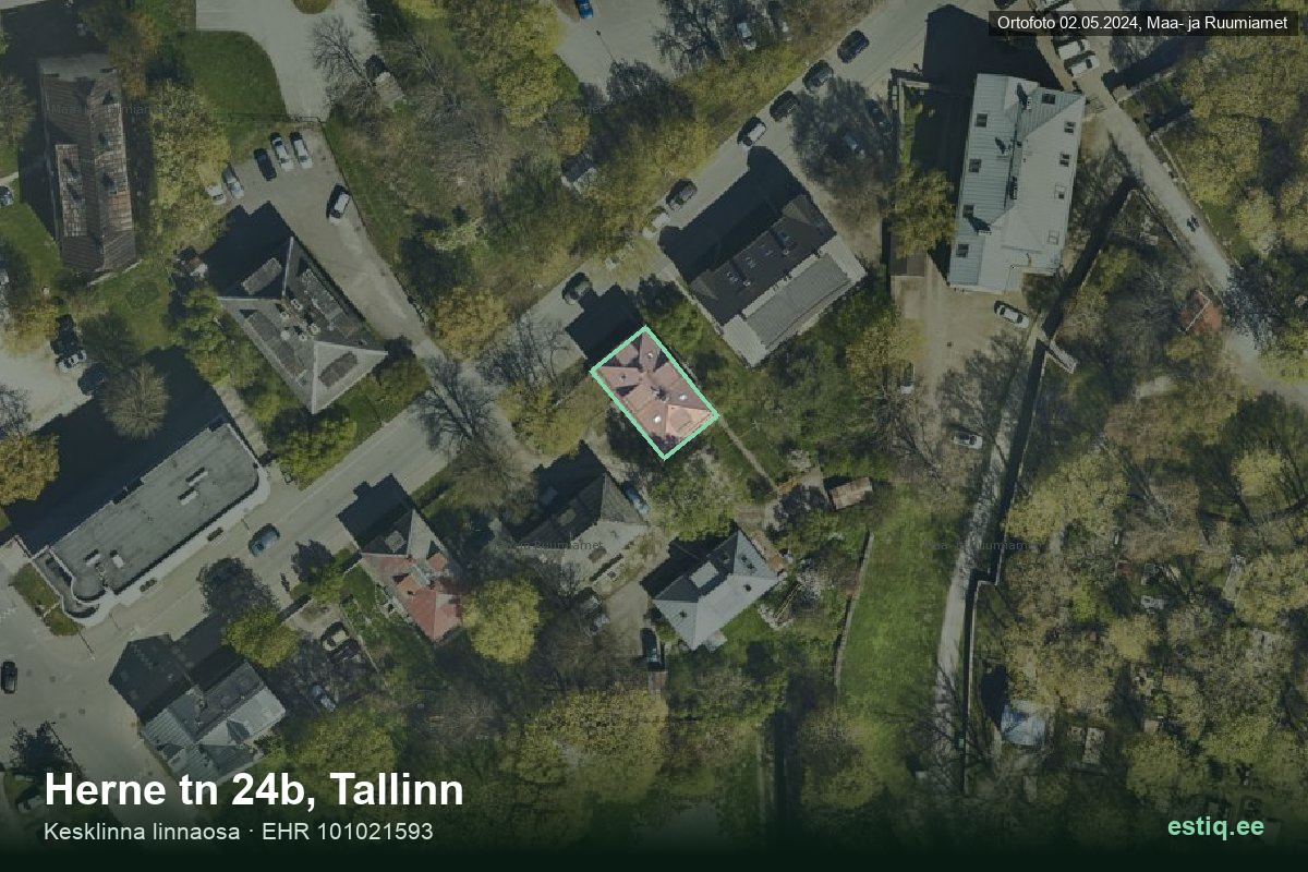 Herne tänav 24b, Tallinn – aerial photo of the building, outline from the Building Register (EHR)
