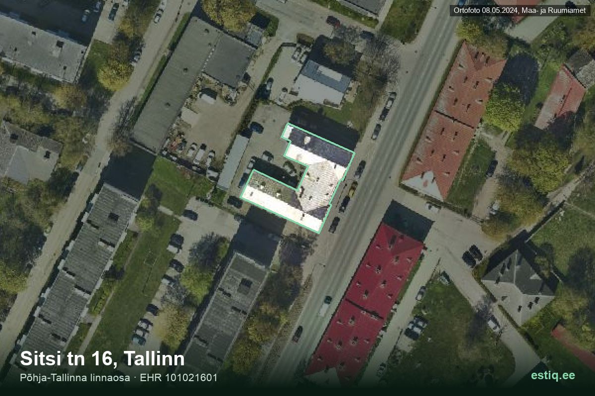 Sitsi tänav 16, Tallinn – hoone aerofoto, kontuur ehitisregistri (EHR) andmetest