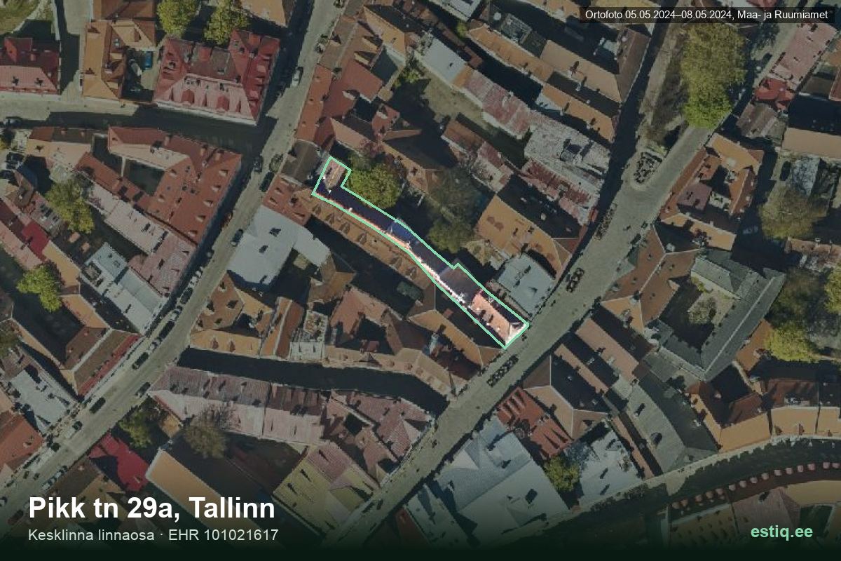 Pikk tänav 29a, Tallinn – ilmakuva rakennuksesta, ääriviiva rakennusrekisteristä (EHR)