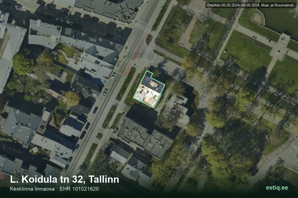 L. Koidula tänav 32, Tallinn – аэрофото дома, контур по данным регистра строений (EHR)