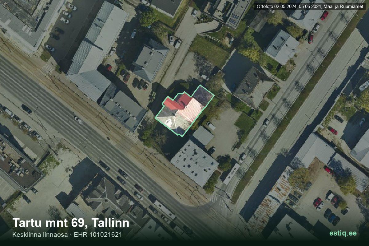 Tartu mnt 69, Tallinn – ilmakuva rakennuksesta, ääriviiva rakennusrekisteristä (EHR)
