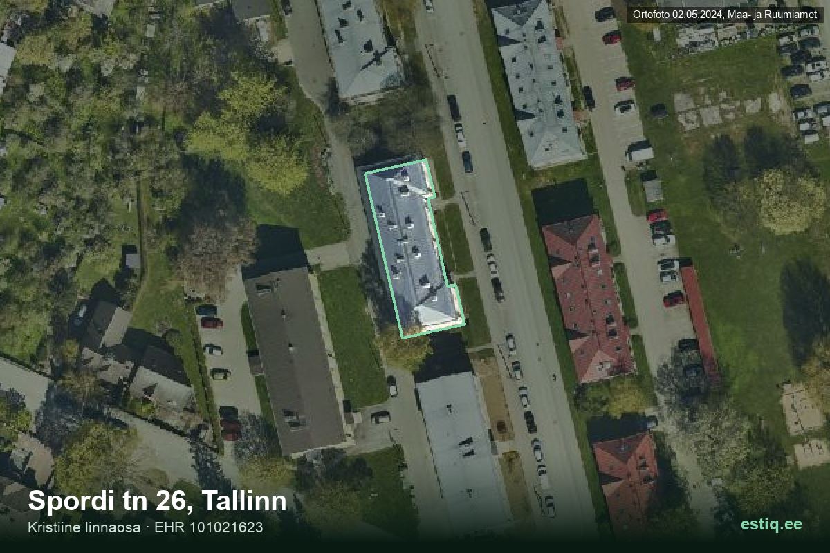 Spordi tänav 26, Tallinn – hoone aerofoto, kontuur ehitisregistri (EHR) andmetest