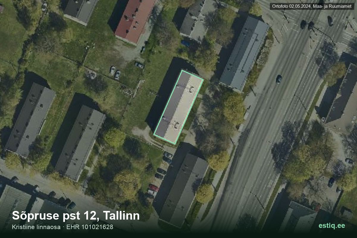 Sõpruse pst 12, Tallinn – hoone aerofoto, kontuur ehitisregistri (EHR) andmetest