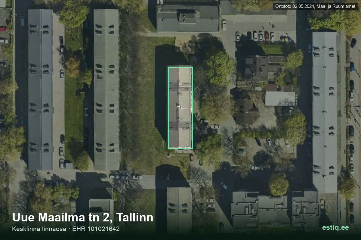 Uue Maailma tänav 2, Tallinn – ilmakuva rakennuksesta, ääriviiva rakennusrekisteristä (EHR)