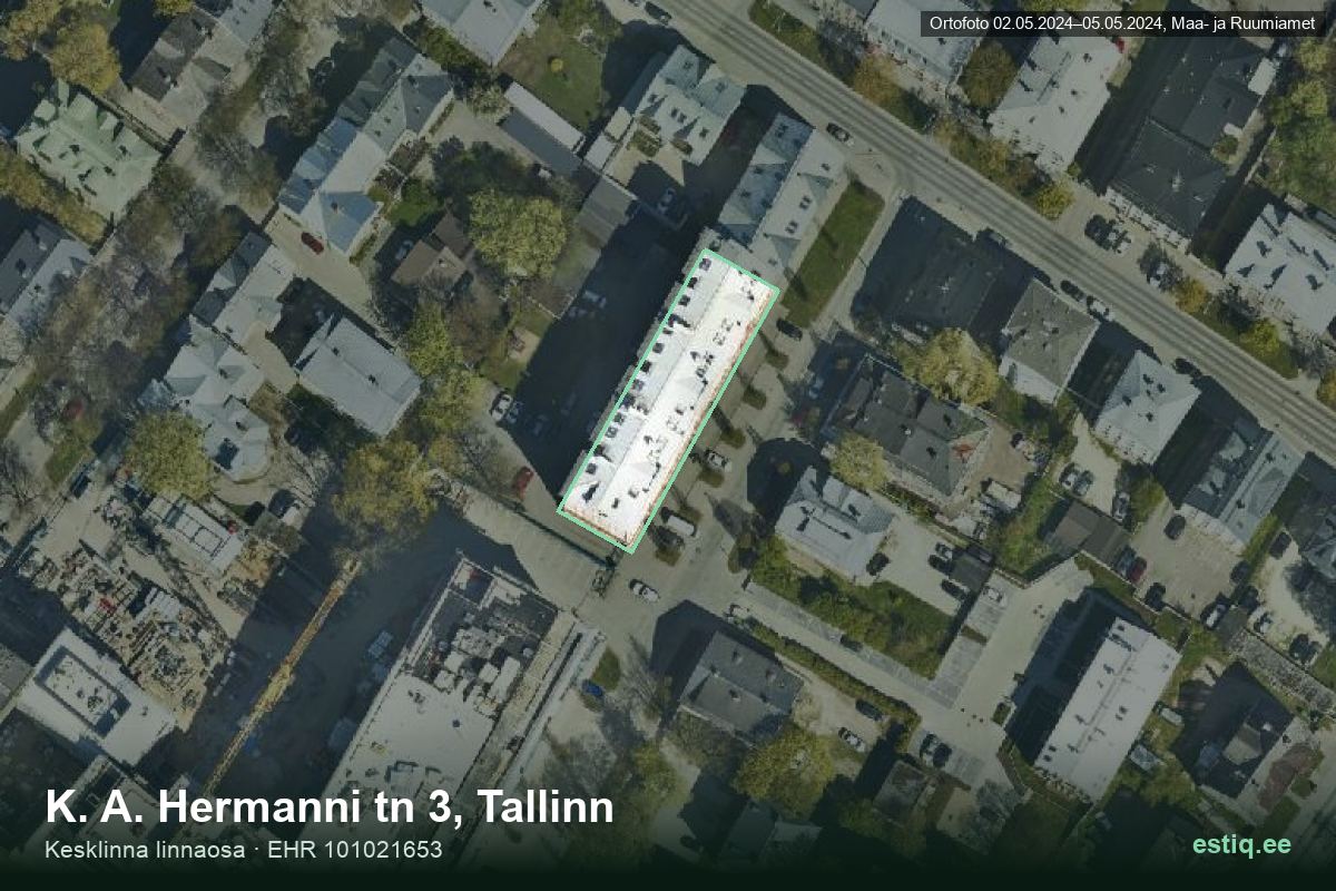 K. A. Hermanni tänav 3, Tallinn – aerial photo of the building, outline from the Building Register (EHR)