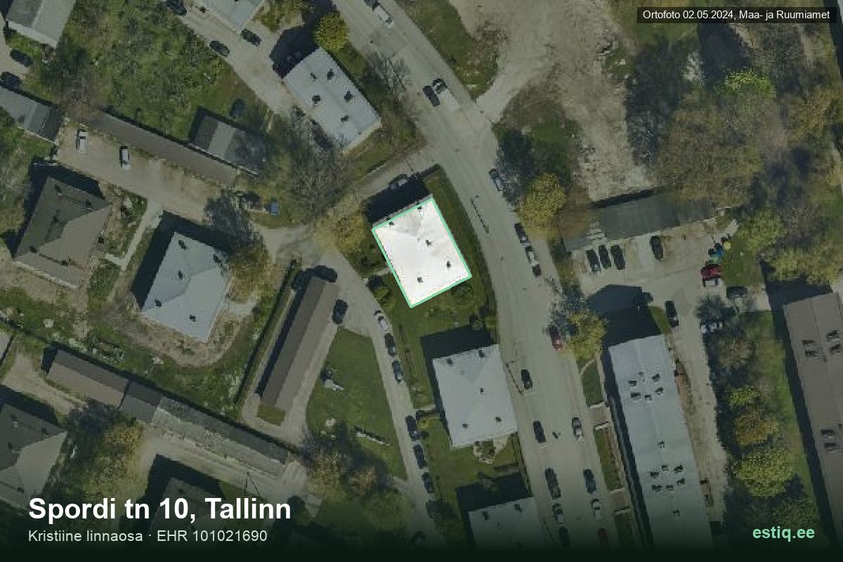Spordi tänav 10, Tallinn – hoone aerofoto, kontuur ehitisregistri (EHR) andmetest