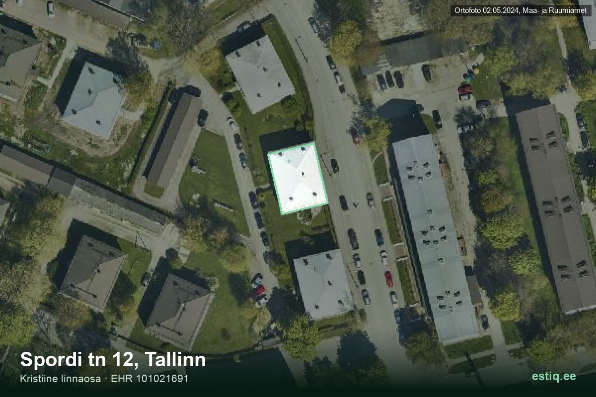 Spordi tänav 12, Tallinn – hoone aerofoto, kontuur ehitisregistri (EHR) andmetest