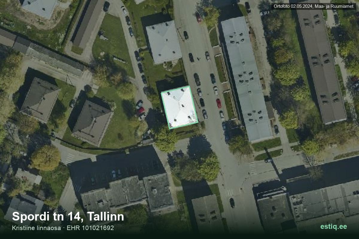 Spordi tänav 14, Tallinn – hoone aerofoto, kontuur ehitisregistri (EHR) andmetest