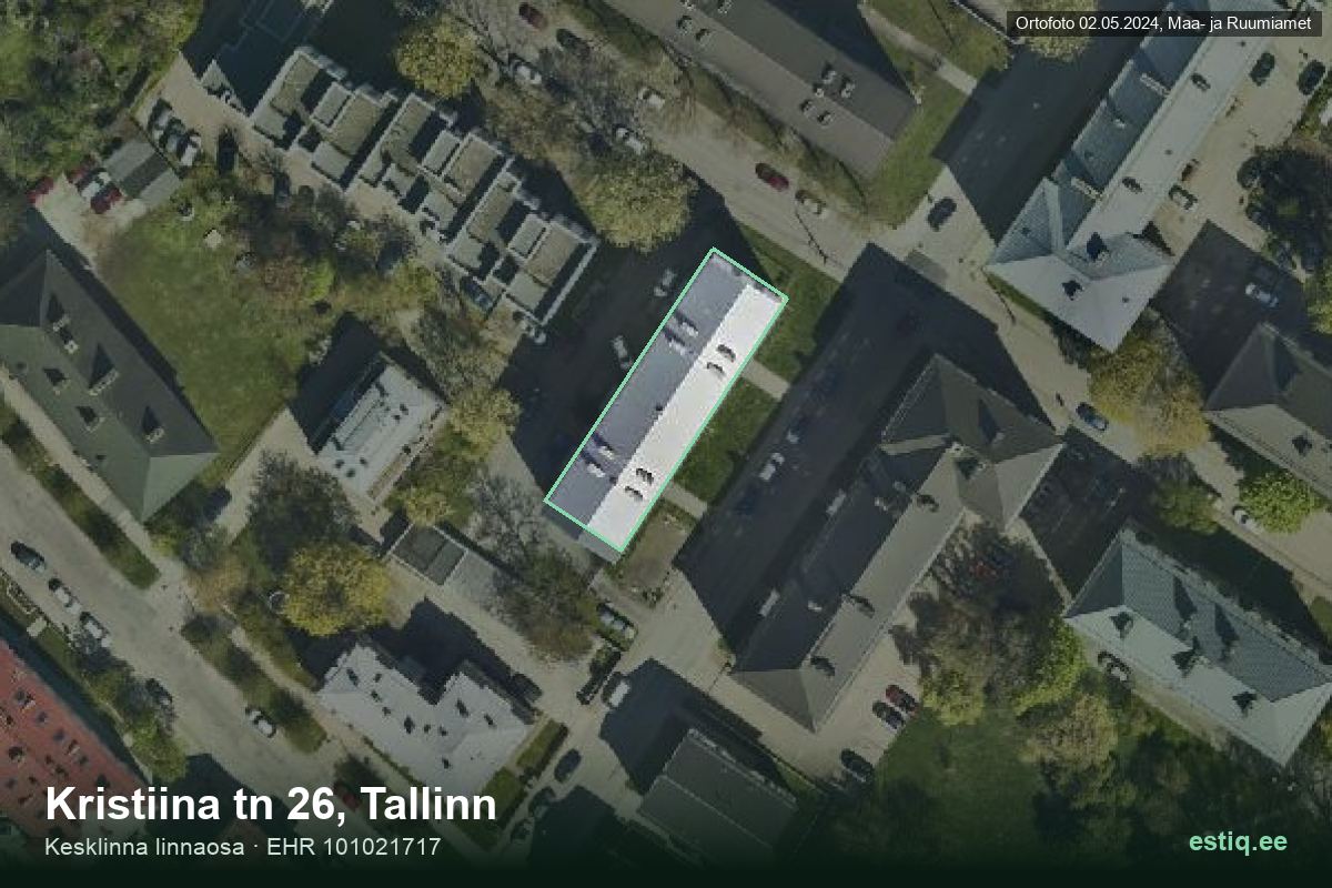Kristiina tänav 26, Tallinn – hoone aerofoto, kontuur ehitisregistri (EHR) andmetest