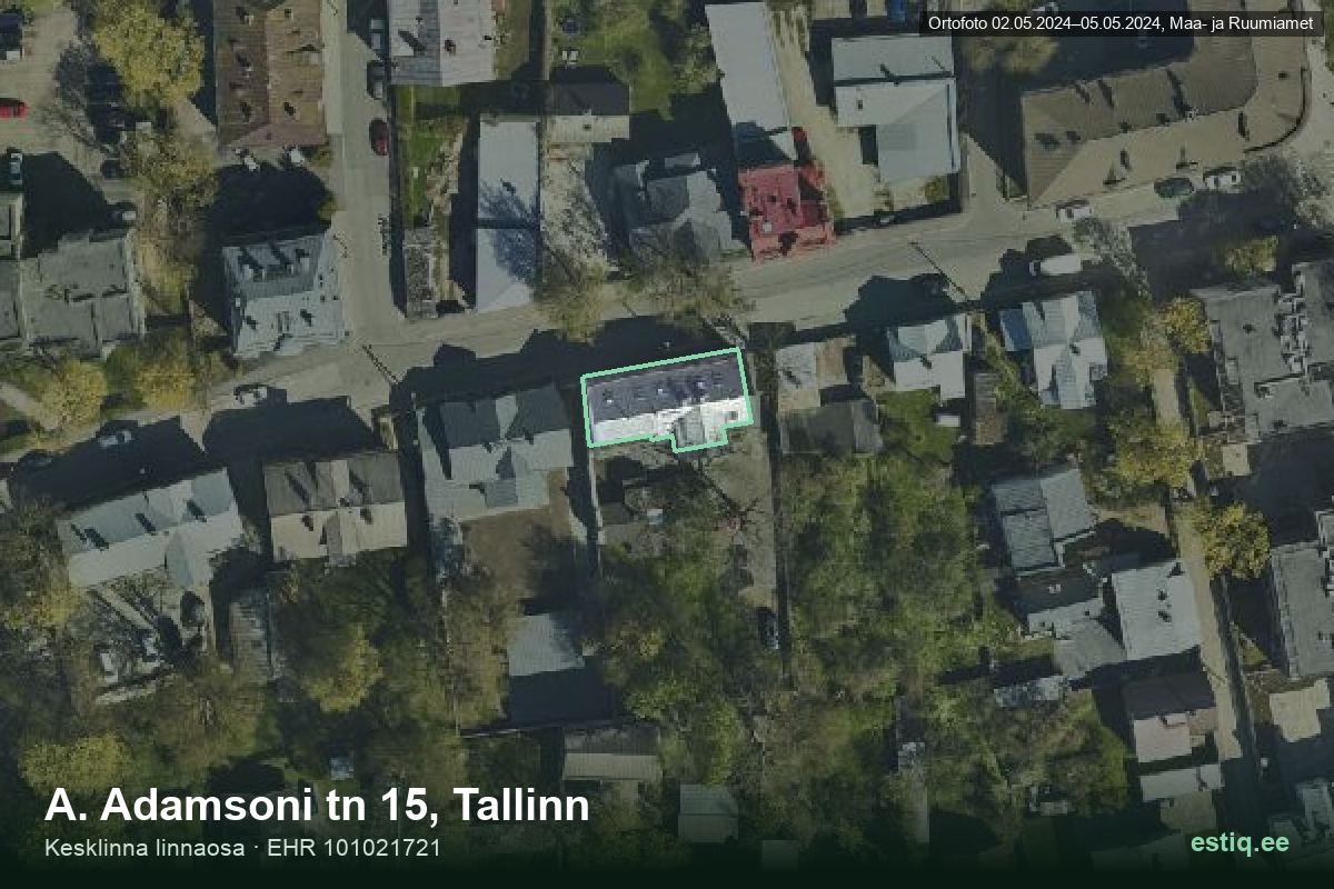 A. Adamsoni tänav 15, Tallinn – hoone aerofoto, kontuur ehitisregistri (EHR) andmetest