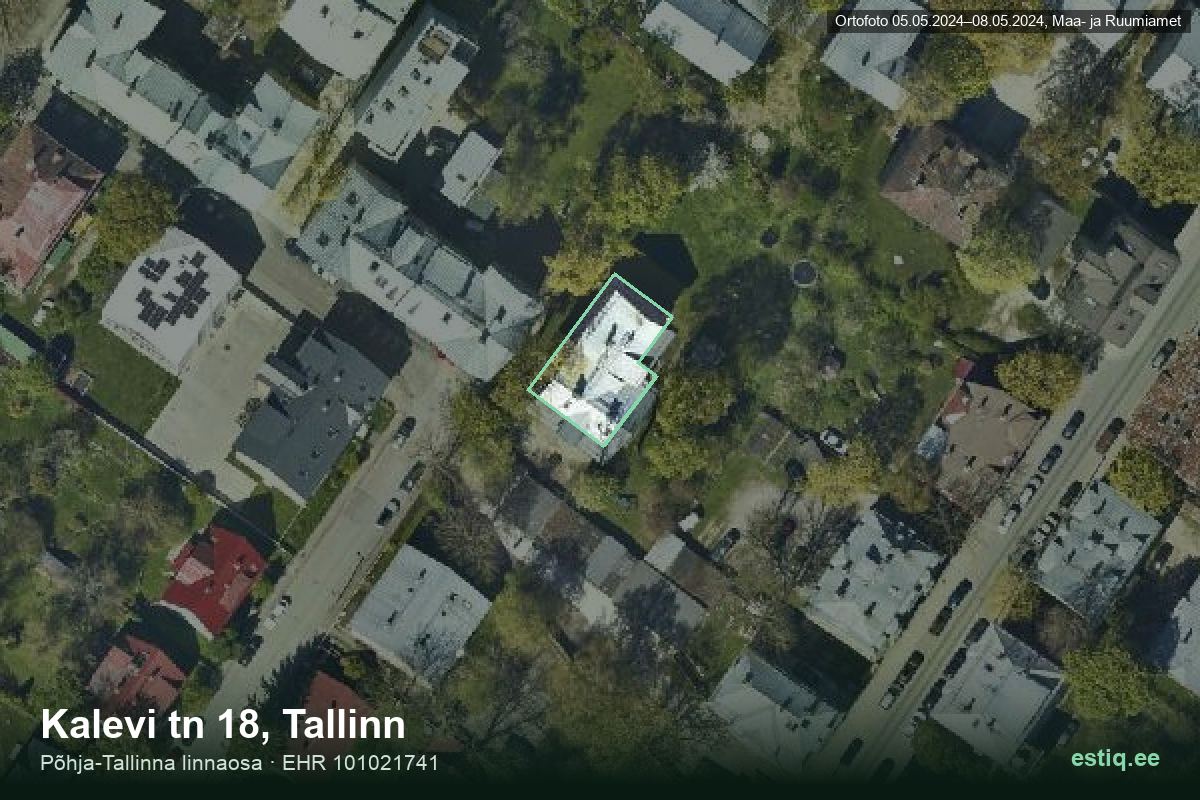 Kalevi tänav 18, Tallinn – ilmakuva rakennuksesta, ääriviiva rakennusrekisteristä (EHR)