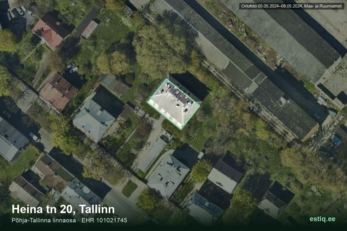 Heina tänav 20, Tallinn – аэрофото дома, контур по данным регистра строений (EHR)